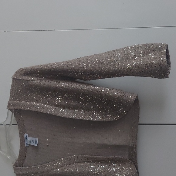 Oscar de la Renta Sequined Cropped Open Cardigan Bolero Size Medium Tan Gold - Picture 6 of 16